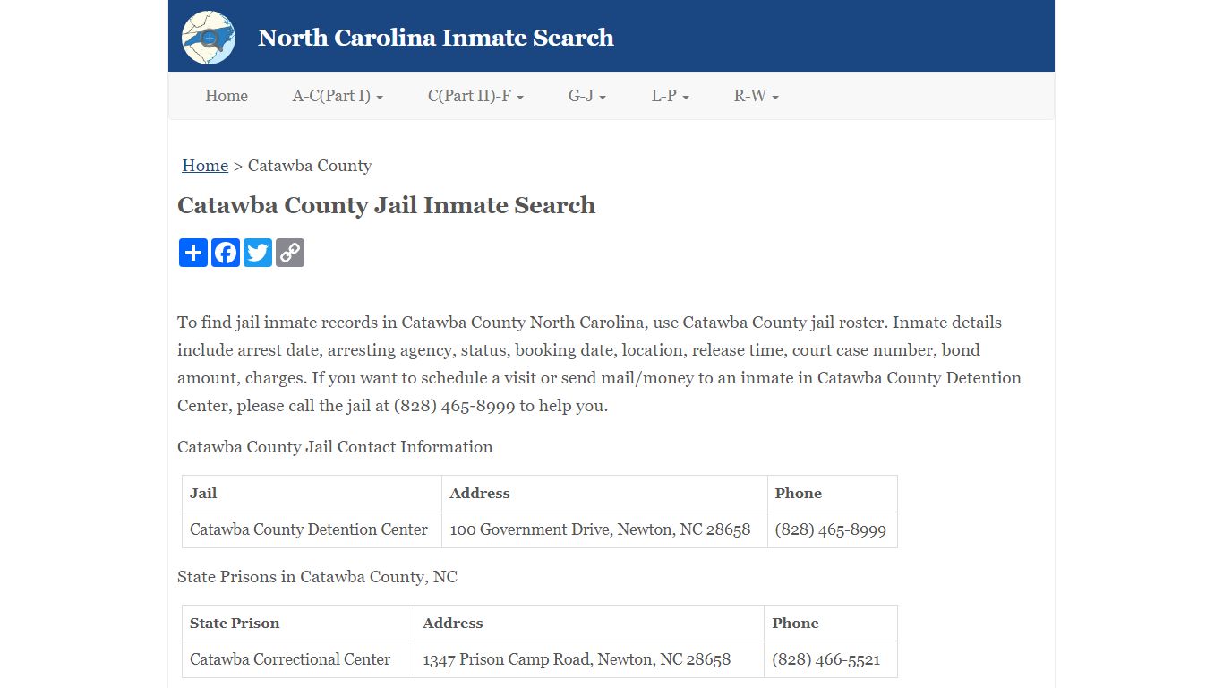 Catawba County Jail Inmate Search